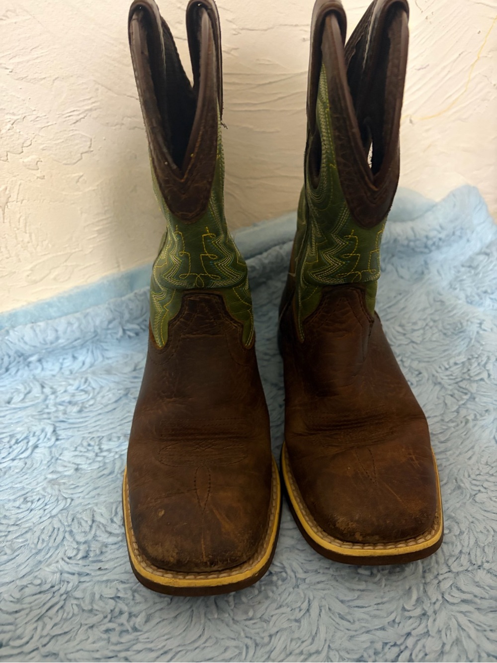 Durango Brown Leather Kids Western Boots with Green Shaft
